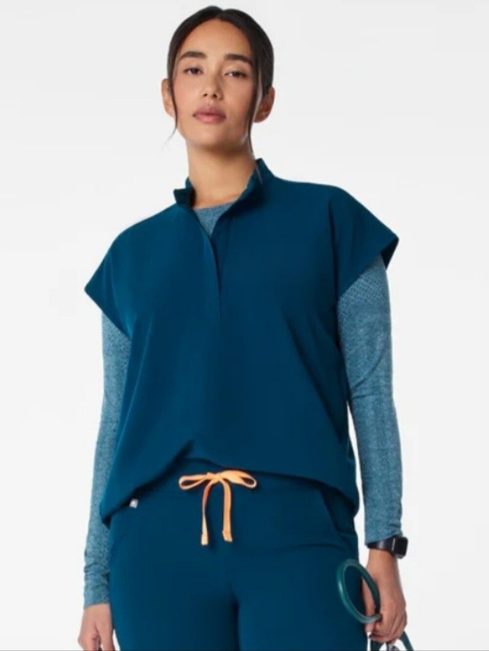 FIGS Rafaela Scrub Top Mandarin Collar Relaxed Fit Blue Oversized Women's M